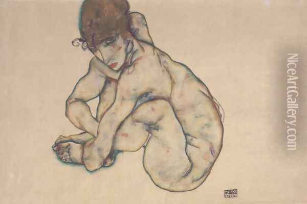 Sitting feminine act 2 Oil Painting - Egon Schiele