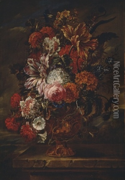 Bouquet De Fleurs Sur Un Entablement Oil Painting - Jan-Baptiste Bosschaert