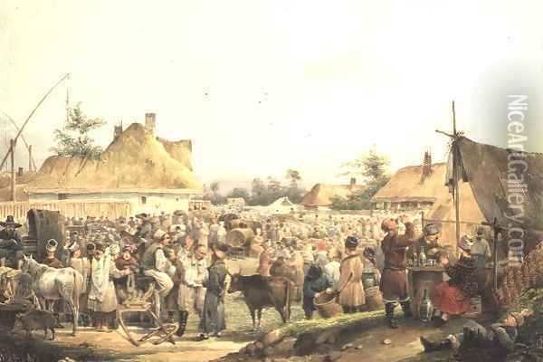 Village Fair in the Ukraine, 1836 Oil Painting - Vasily Ivanovich (Wilhelm) Sternberg