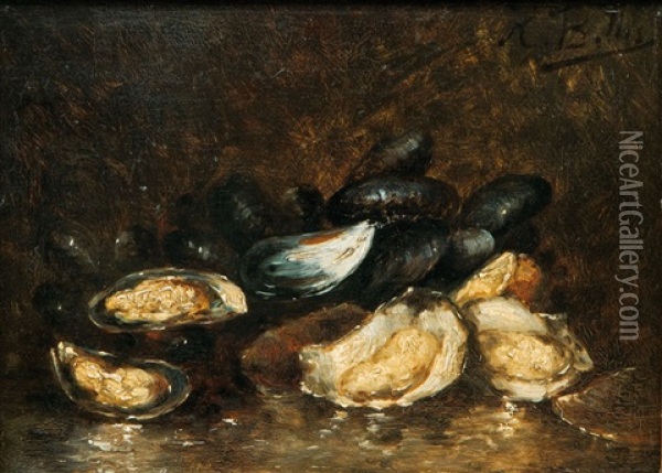 Still Life With Oysters And Mussels Oil Painting - Hubert Bellis