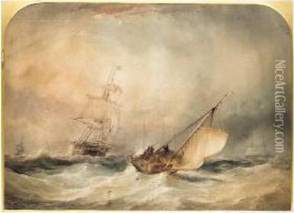 Shipping In A Stormy Sea Oil Painting - Thomas Sewell Robins