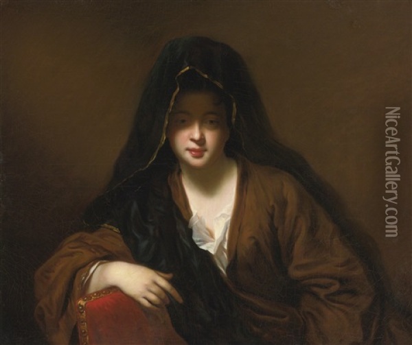 La Femme Voilee Oil Painting - Jean-Baptiste Santerre