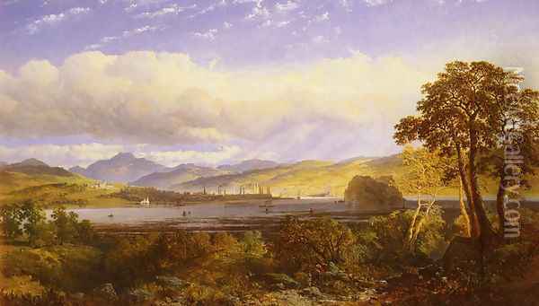 A View of Dumbarton from the Clyde River, with Ben Lomond Beyond Oil Painting - Edmund John Niemann, Snr.