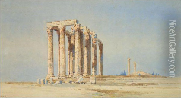 The Temple Of Olympeus Zeus, Athens Oil Painting - Angelos Giallina