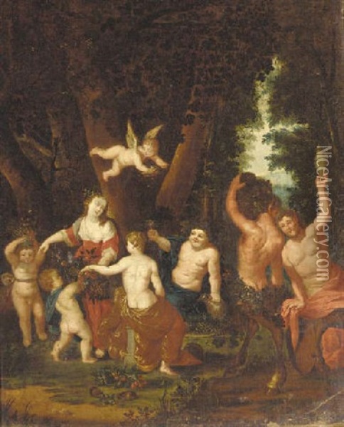 Bacchus With Maenads, Satyrs And Putti Oil Painting - Gerard de Lairesse