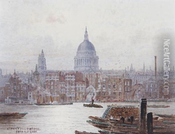 St Paul's From Bankside Oil Painting - Frederick E.J. Goff