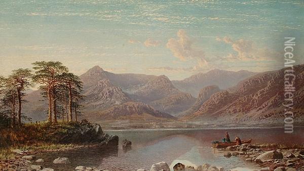 Early Morning, Coniston Lake And Mountains, North Lancashire Oil Painting - Charles Petit