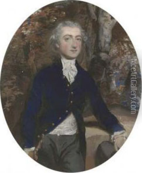 Portrait Of Mr Bradley, Three-quarter Length, In A Blue Frock Coat And Grey Trousers Oil Painting - Daniel Gardner