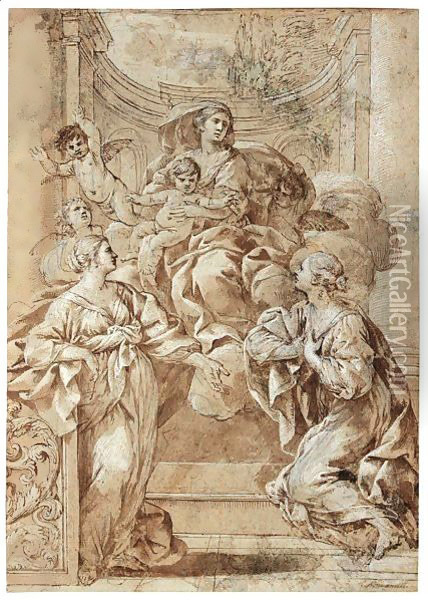 The Madonna And Child In Glory Appearing To Two Knelling Female Saints Oil Painting - Pietro Paolo Baldini