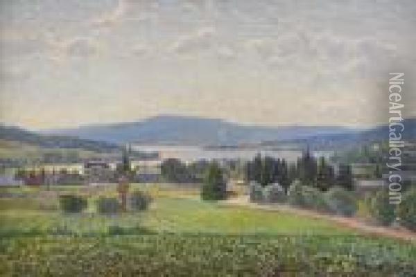 Blanande Berg - Norrlandsk Landskapsvy Oil Painting - Carl August Johansson