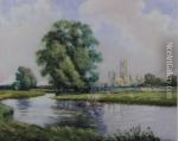 View Of Canterbury Cathedral From The River Stour Oil Painting - William Tatton Winter