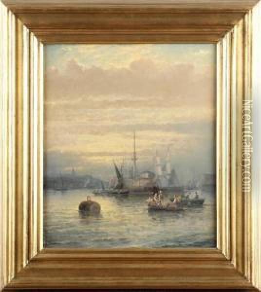 Sunset, The Medway In Chatham Oil Painting - William A. Thornley Or Thornber