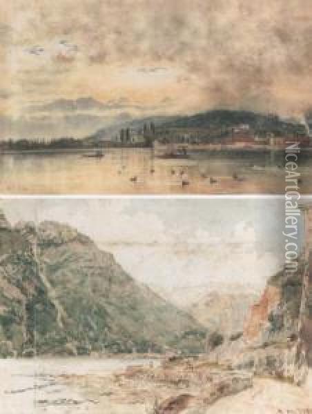 Luzern (view Of Luzern) (#) Flusslandschaft (river Landscape) Oil Painting - Rudolf Ritter von Alt