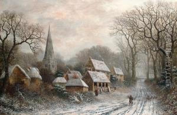 A Winter Landscape With Cottages Oil Painting - William Stone