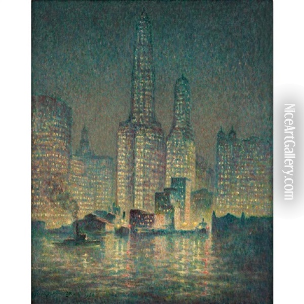 Cityscape At Night Oil Painting - Frank Milton Armington