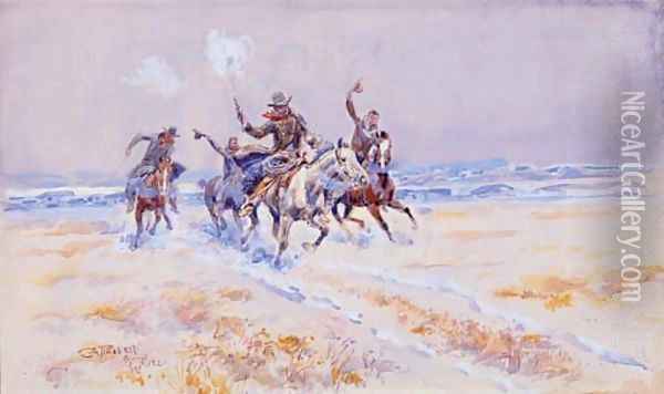 Cowboys on the Plains Oil Painting - Charles Marion Russell