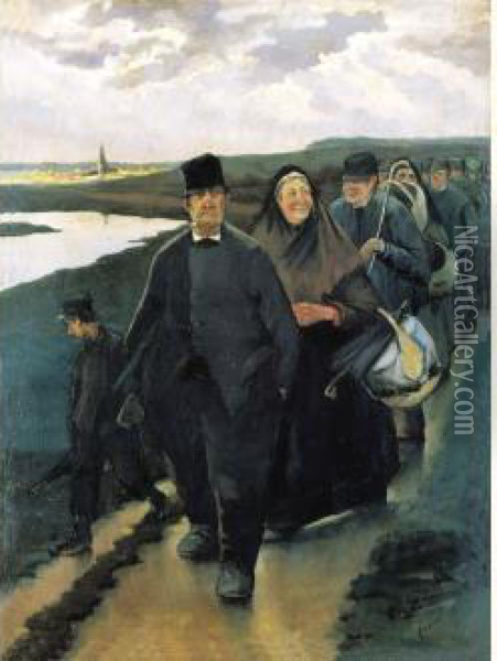 Naar De Markt (ca. 1891) Oil Painting - Eugene Laermans
