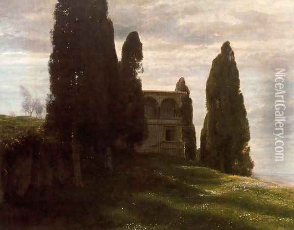Italian Villa in spring Oil Painting - Arnold Bocklin