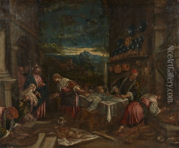 Le Christ Chez Marthe Et Marie Oil Painting - Jacopo dal Ponte Bassano