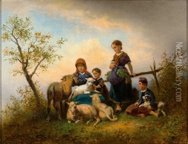'auf Dem Lande' Oil Painting - Wilhelm Alexander Meyerheim