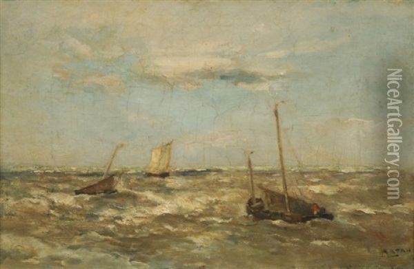 Bateaux De Peche En Mer Oil Painting - Louis Artan De Saint-Martin