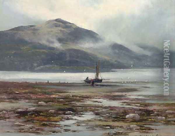 Waiting for the tide, Barmouth Oil Painting - Henry Hadfield Cubley