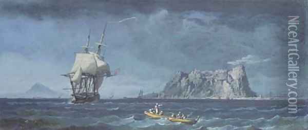 Shipping of the coast of Gibraltar Oil Painting - Alexandre-Jean Noel