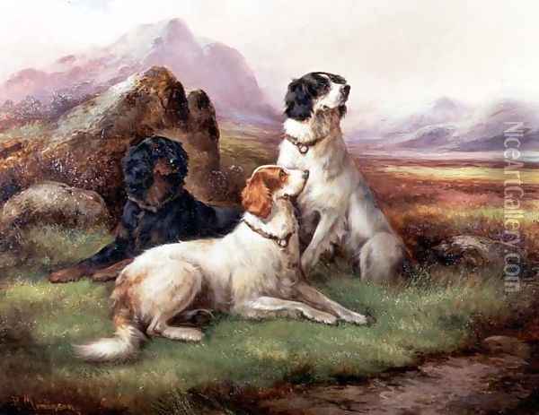 Setters in a Highland Landscape Oil Painting - Robert Cleminson