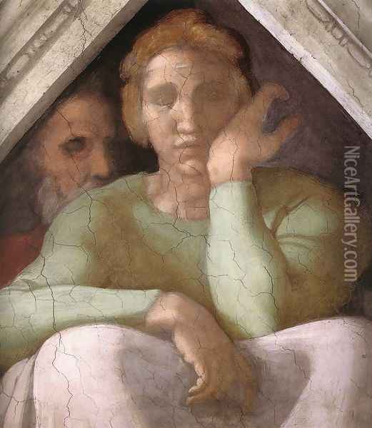 Ancestors of Christ- figures (7) (detail) 1511 Oil Painting - Michelangelo Buonarroti