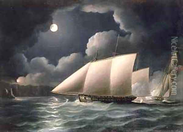 Smugglers and Revenue Cutter Oil Painting - Thomas Buttersworth