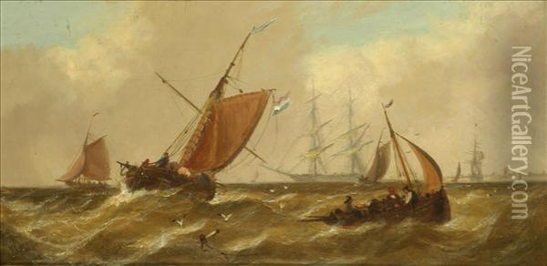 Vessels In A Stiff Breeze Oil Painting - John Callow