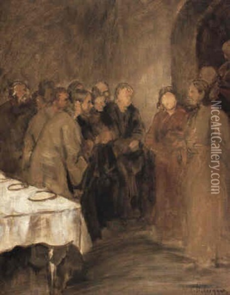 Jesus Bei Seinen Jungern Oil Painting - Franz Von Defregger