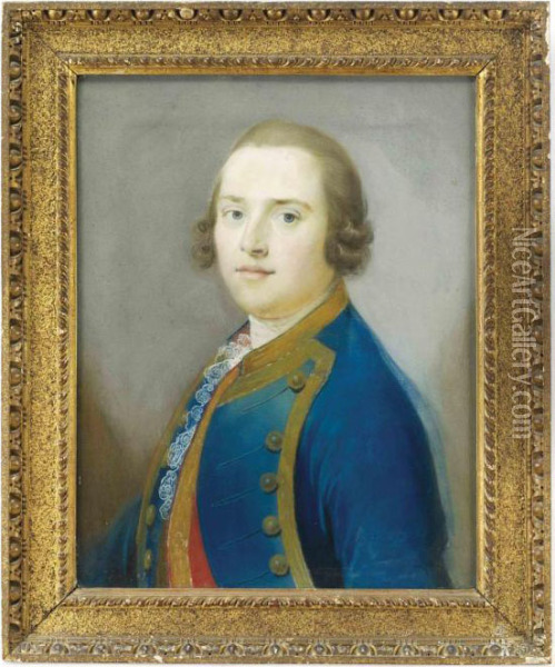 Portrait Of A Gentleman, Bust-length, In A Gold-trimmed Bluecoat Oil Painting - Hoare, William, of Bath