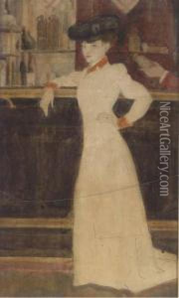 An Elegant Lady At A Bar Oil Painting - Georges Alfred Bottini