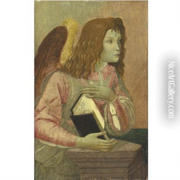 Angel Holding An Open Codex Oil Painting - Sandro Botticelli