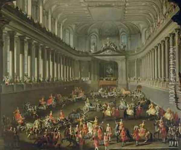 A Cavalcade in the Winter Riding School of the Vienna Hof to celebrate the defeat of the French army at Prague 1743 Oil Painting - Martin II Mytens or Meytens