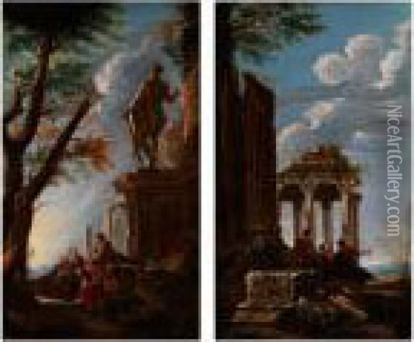 Antike Ruinenlandschaften Mitfigurenstaffage Oil Painting - Giovanni Ghisolfi