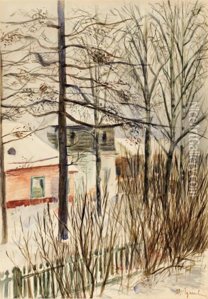 Country House In Winter Oil Painting - Mikhail Markelovich Guzhavin
