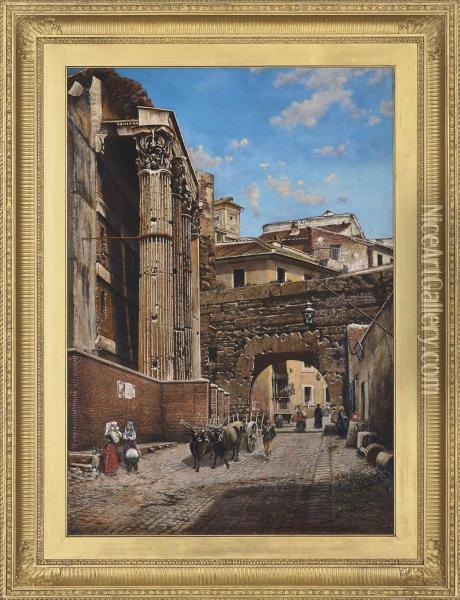 The Arch Of Pantani, Temple Of Nerva, Rome Oil Painting - Thomas Hartley Cromek