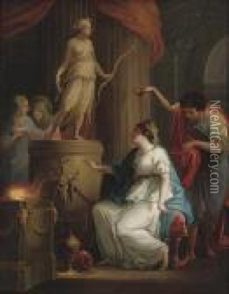 Acontius And Cydippe Before The Alter Of Diana Oil Painting - Angelica Kauffmann