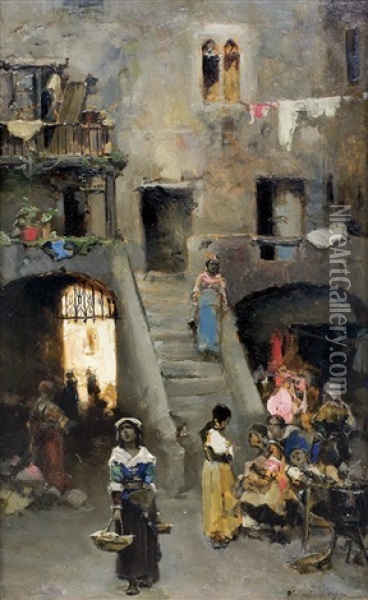 Street In Rome Oil Painting - Wilhelm Kotarbinski