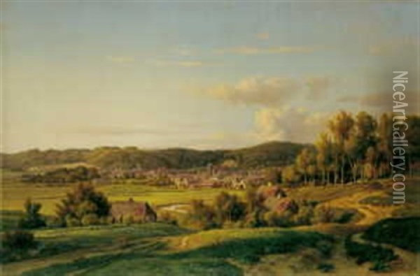 Holsteinische Landschaft Mit Einem Stadtchen Oil Painting - Ludwig Heinrich Theodor (Louis) Gurlitt