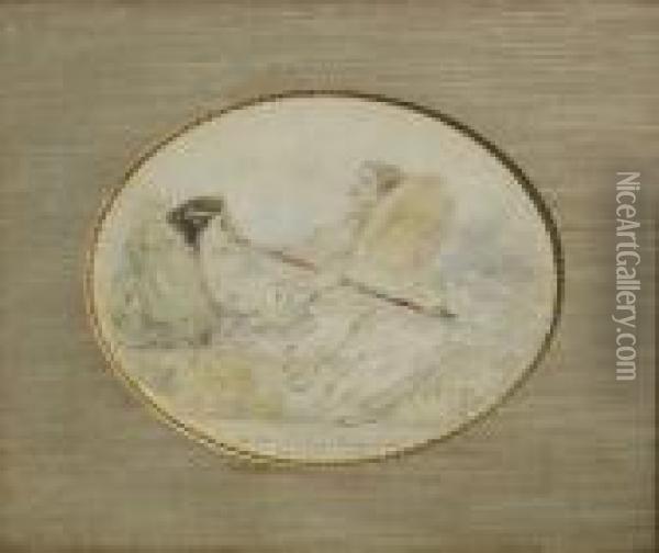 Two Women On A Divan, One Smoking An Opium Pipe Oil Painting - Eugene Boudin