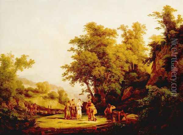 Biblical Scene The Meeting of Jacob and Laban 1832 Oil Painting - Karoly, the Elder Marko
