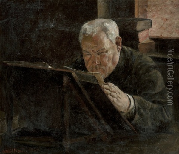 A Scholar 1885 Oil Painting - Angele Bouilly