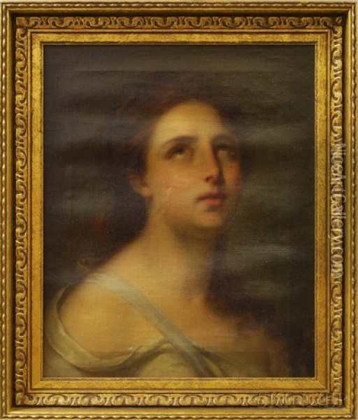 Head Of A Woman Gazing Upward Oil Painting - Charles Bianchini