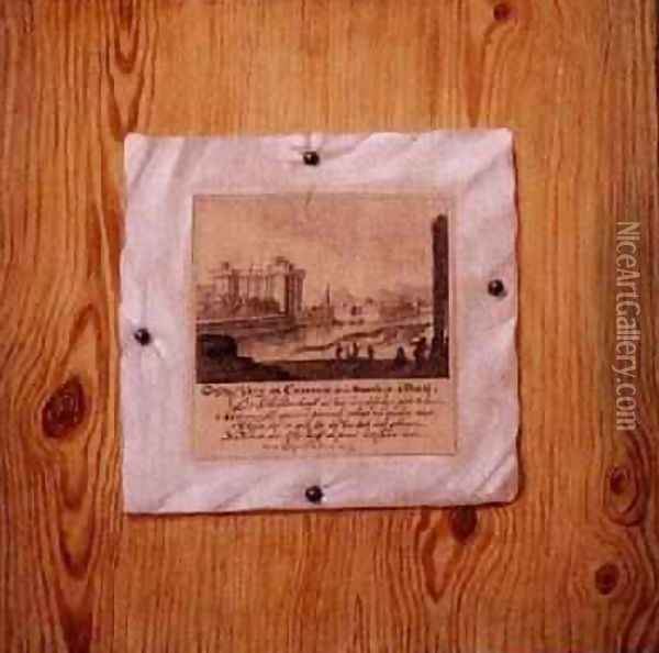A Trompe LOeil of an Engraving of the Bastille Paris Nailed to a Wooden Partition 1679 Oil Painting - Willem van Nijmegen
