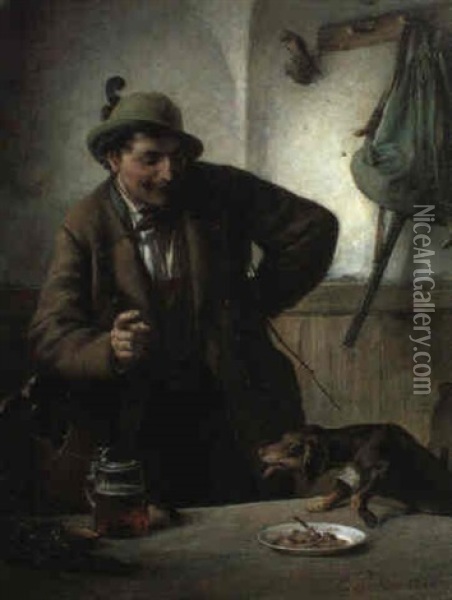 Jager Mit Seinem Hund Oil Painting - Ferdinand Pacher