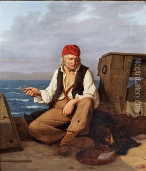 En Fisker (a Fisherman) Oil Painting - Peter Julius Larsen