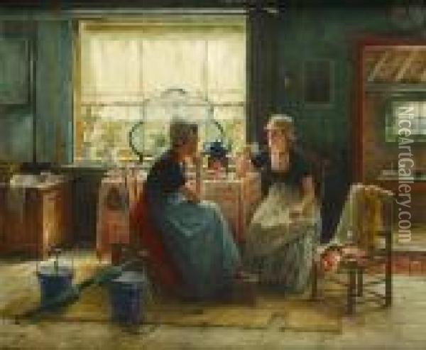 Deux Zeelandaises Dans Un Interieur Oil Painting - Edward Antoon Portielje